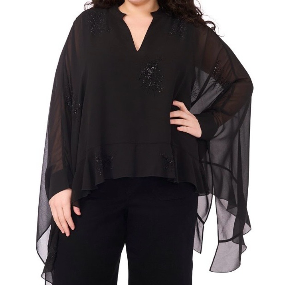 Vince Camuto Black Sheer V-Neck Flowing Blouse